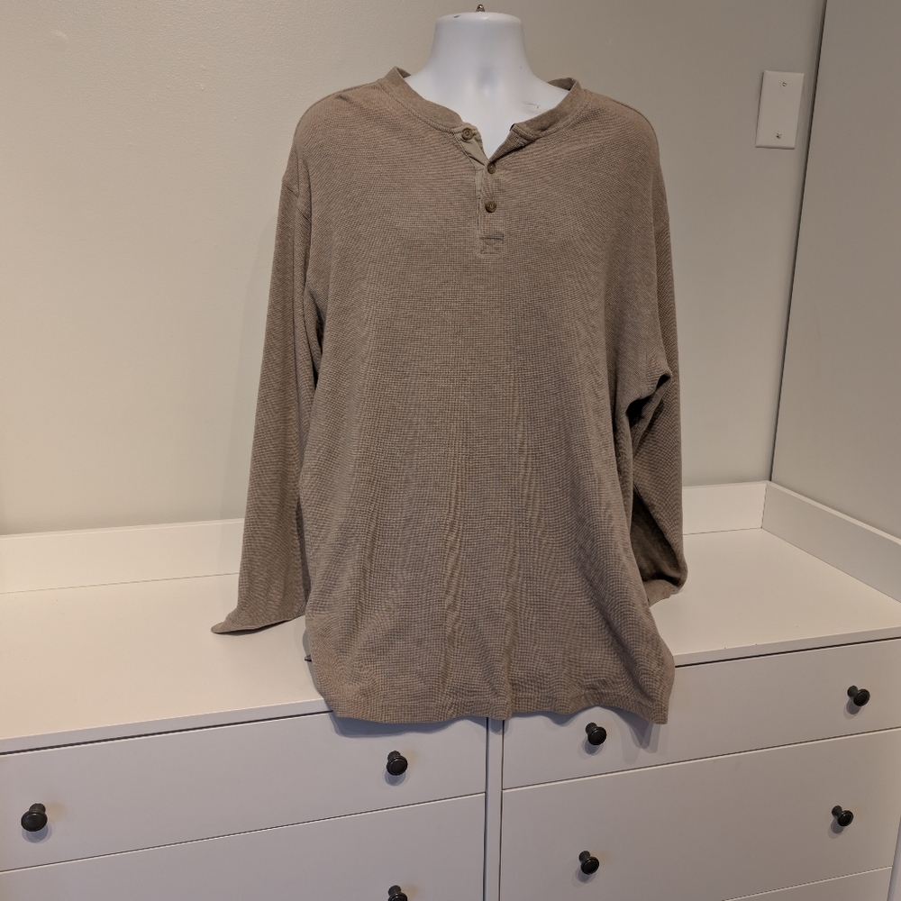 Vintage LL Bean Men's XL Tall 100% Cotton Made in USA Light Brown Henley Shirt